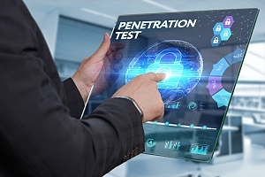 the words penetration test on a flat tablet which is a part of it security services